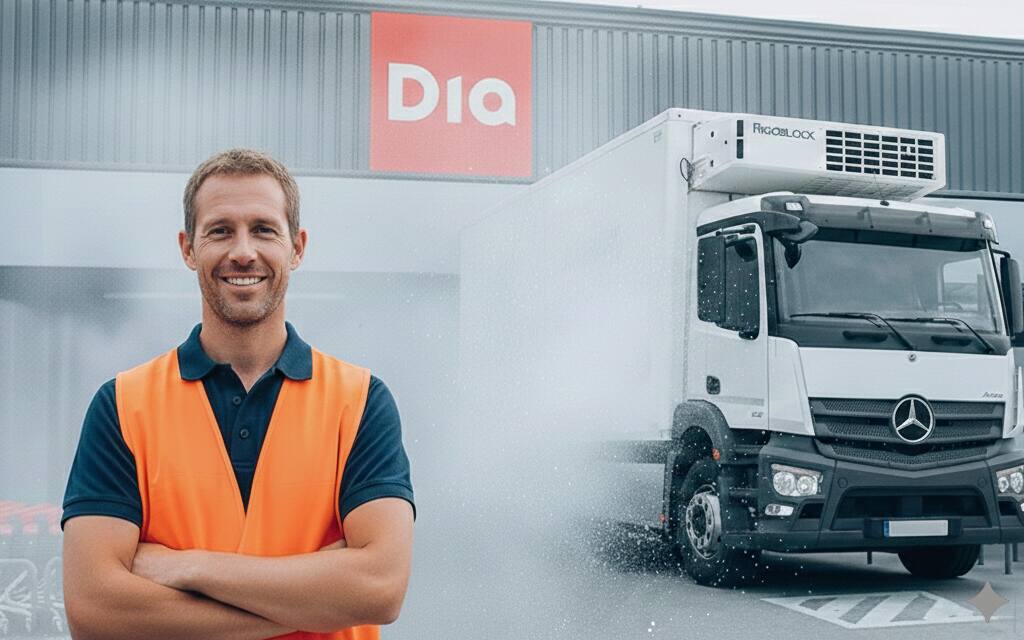 Camion frigorífico con el hombre de transporte